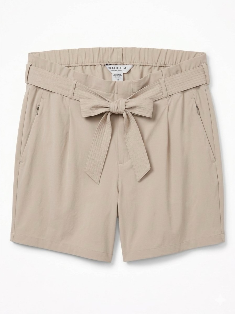 Athleta Skyline Short II Size 18 Beige Tan Khaki Paperbag Waist Stretch Shorts